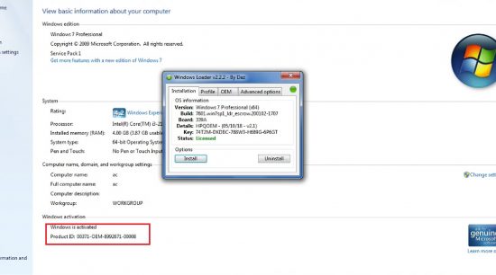 Windows 7 activated by Windows Loader