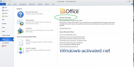 Microsoft Office 2010 activated by Microsoft Toolkit