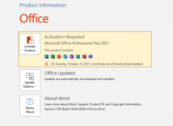 Office 2021 is not activated